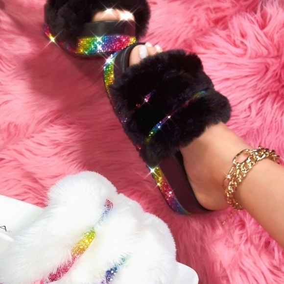 Just In Rainbow Rhinestone Fur Sandal - Picture 2 of 3